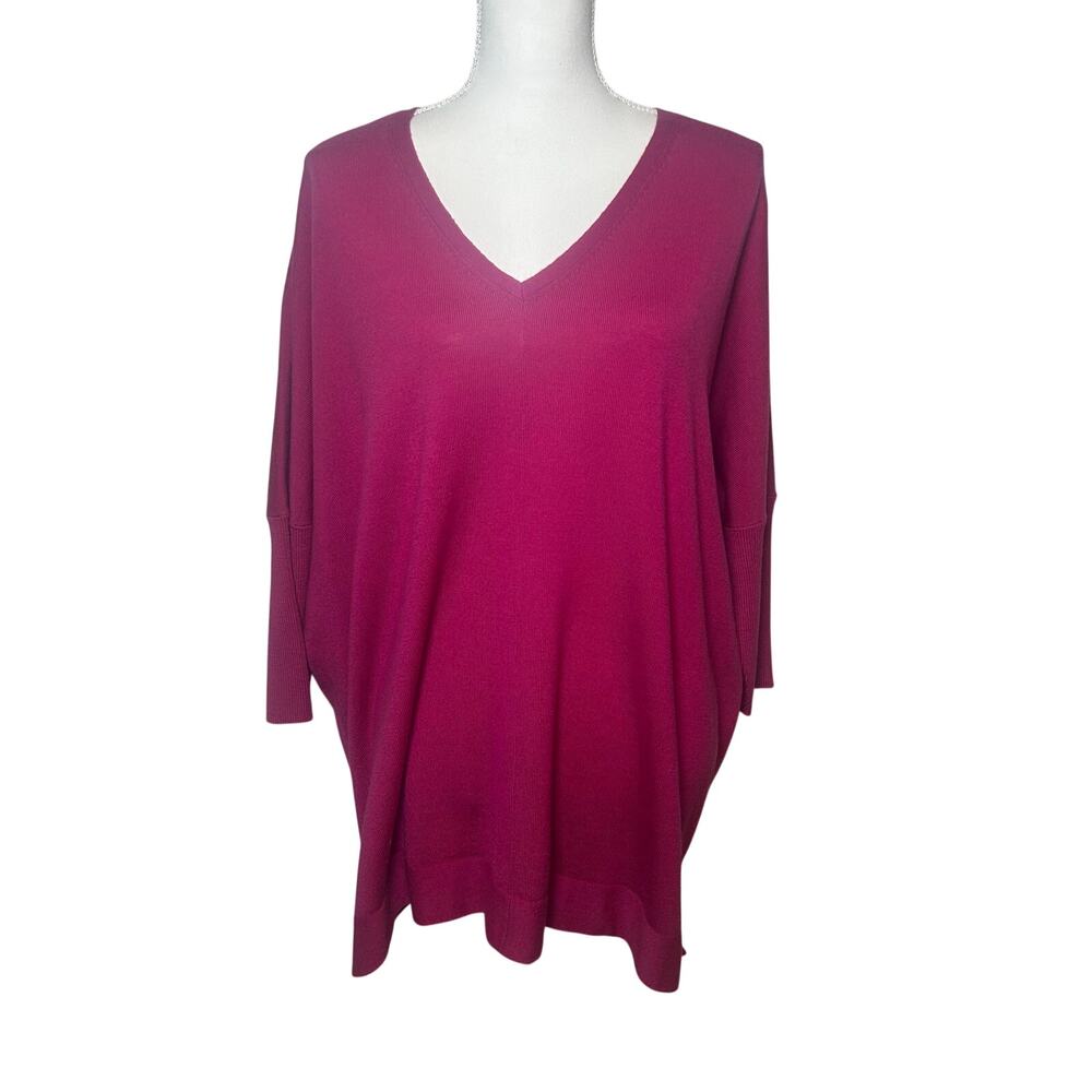 Eileen Fisher magenta merino wool dolman sleeves v-neck oversized sweater M